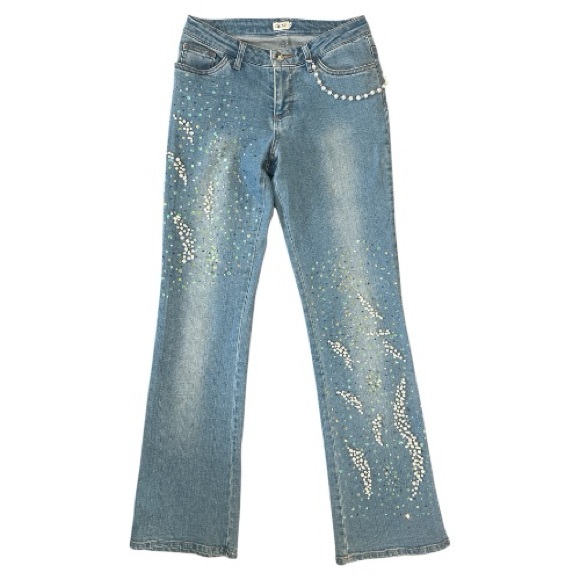Cach Y2k Vintage Sequin And Pearl Embellished Low Rise Flare Jeans Size 2